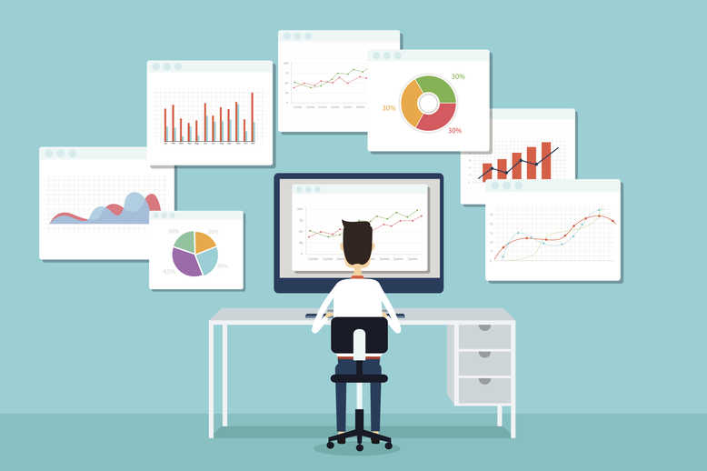 business people analyze business graph and SEO on web concept
